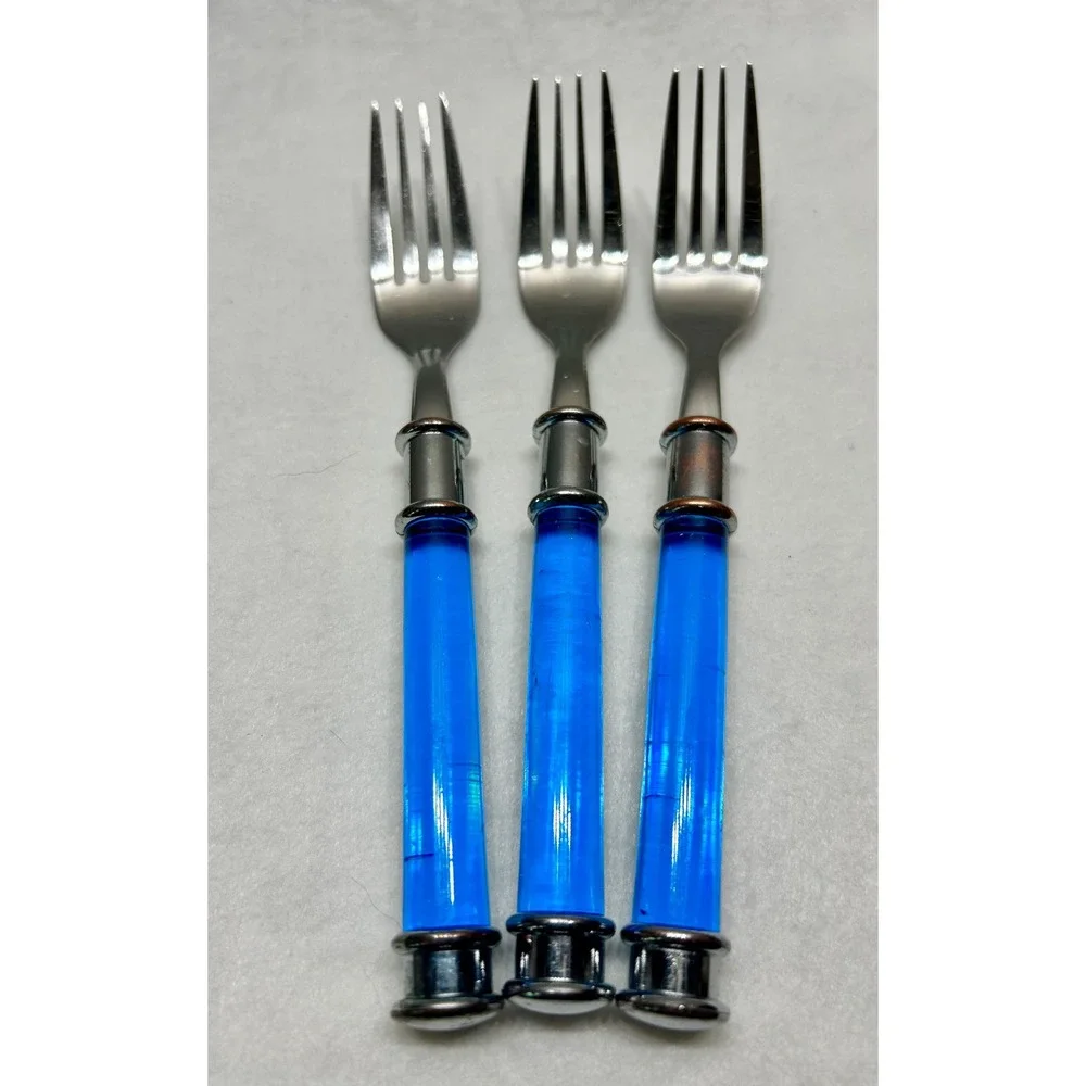 Stainless Steel Flatware 10pc Set Blue Acrylic Handle Knives Spoons Forks China